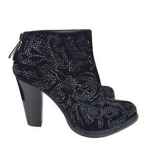 Zara Black Sequin Velvet Ankle Boots Women's Size 40 US 9 Zip-Up Block Heel NEW